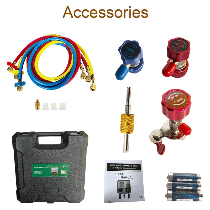 Vanlison Professional Digital HVAC Manifold Gauge Set Refrigerant Gauge Diagnostic Tool for R134A/R410A/1234YF | Pressure/Vacuum/Leak Test | 92 Refrigerant Types Compatibility | HVAC Maintenance - Image 4